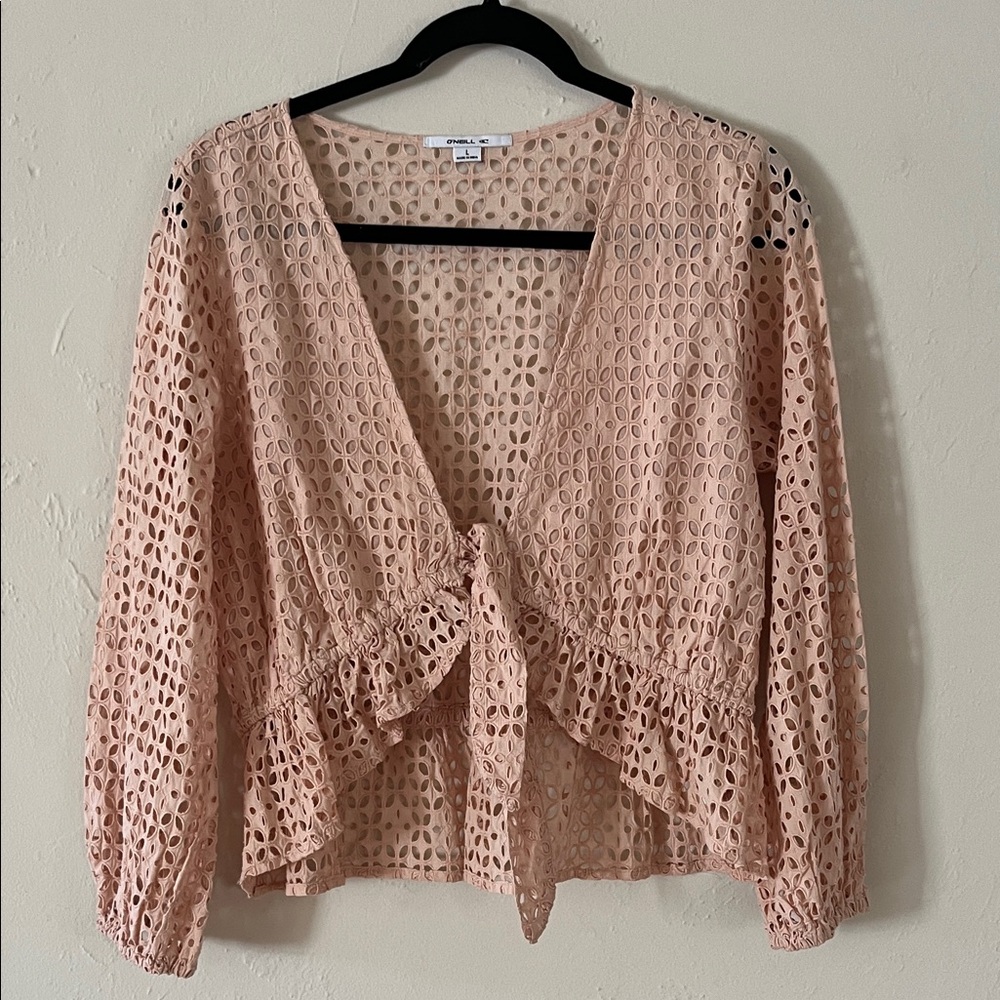 Eyelet Blush Lace Tie-Front Top Cover Up Cardigan